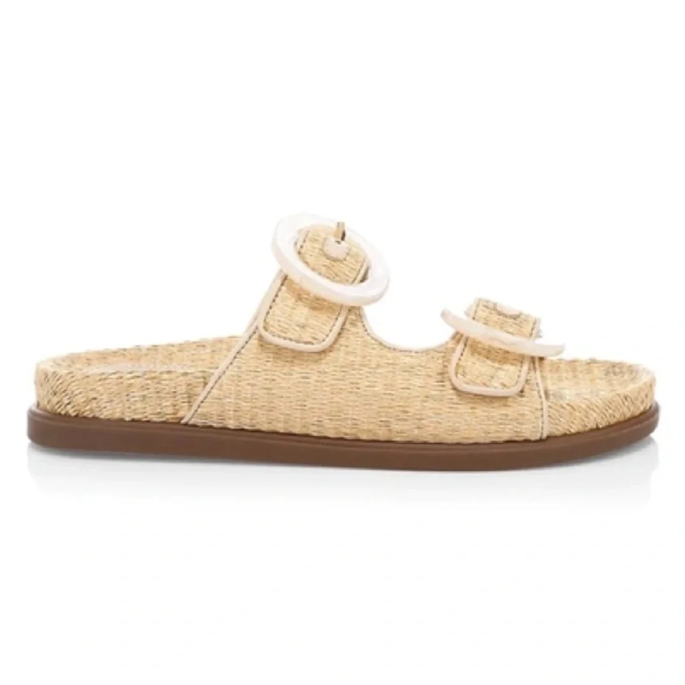 Schutz Coraline Woven Slide Sandals Size 8 Beige